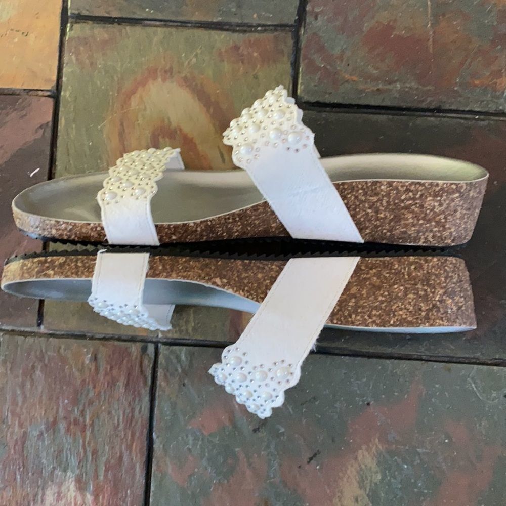 A Giannetti Cork Wedge Sandal 2.5" Heel White Size 8/8.5 - Picture 6 of 9